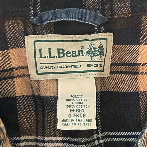 L.L. Bean Men's M Denim Long Sleeve Button Up Shacket VTG Plaid Flannel Lined - Picture 5 of 9